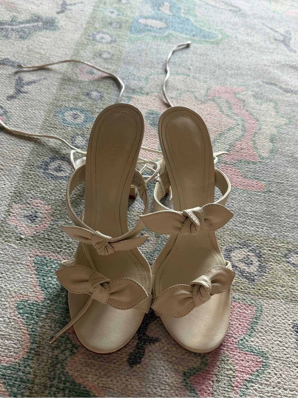 SCHUTZ Cream Bow-Tie Lace-Up Heeled Sandals